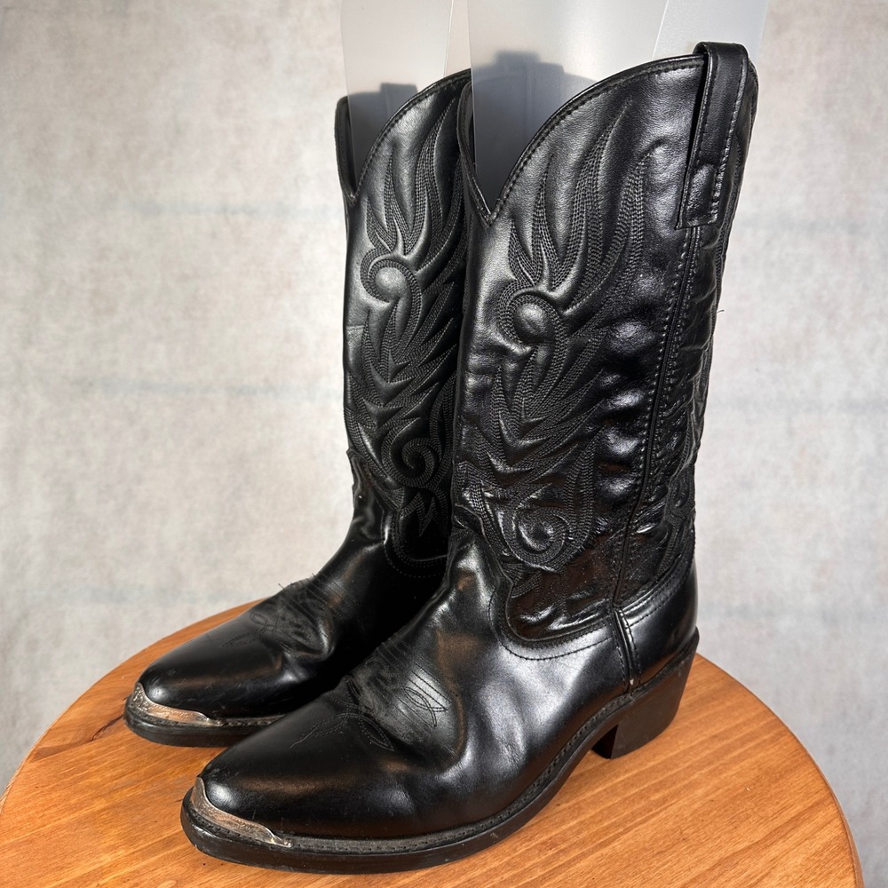 Laredo Western Boots Mens 11D Black Good Leather Silver Toe Rand 12621 705
